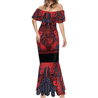 Custom New Zealand Taiaha Maori Mermaid Dress Whero Minimalist Silver Fern Tukutuku Motif LT9 - Polynesian Pride