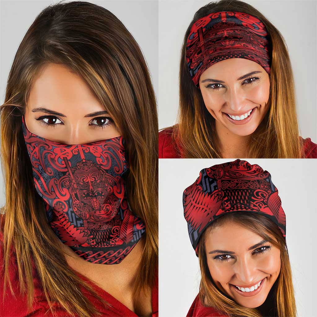 New Zealand Taiaha Maori Neck Gaiter Whero Minimalist Silver Fern Tukutuku Motif LT9 - Polynesian Pride