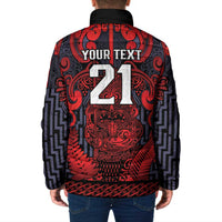Custom New Zealand Taiaha Maori Padded Jacket Whero Minimalist Silver Fern Tukutuku Motif LT9 - Polynesian Pride