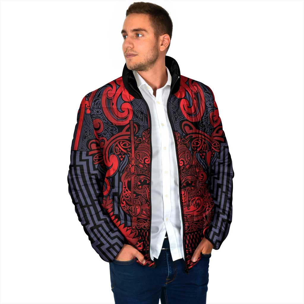 Custom New Zealand Taiaha Maori Padded Jacket Whero Minimalist Silver Fern Tukutuku Motif LT9 - Polynesian Pride