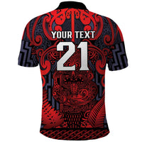 Custom New Zealand Taiaha Maori Polo Shirt Whero Minimalist Silver Fern Tukutuku Motif LT9 - Polynesian Pride