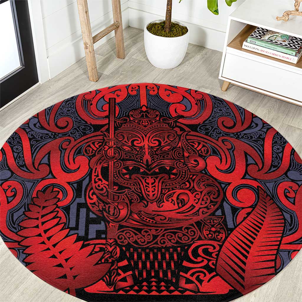 New Zealand Taiaha Maori Round Carpet Whero Minimalist Silver Fern Tukutuku Motif LT9 Red - Polynesian Pride
