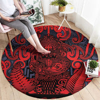 New Zealand Taiaha Maori Round Carpet Whero Minimalist Silver Fern Tukutuku Motif LT9 - Polynesian Pride