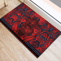 New Zealand Taiaha Maori Rubber Doormat Whero Minimalist Silver Fern Tukutuku Motif LT9 - Polynesian Pride