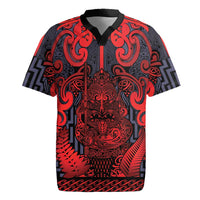 Custom New Zealand Taiaha Maori Rugby Jersey Whero Minimalist Silver Fern Tukutuku Motif LT9 Red - Polynesian Pride