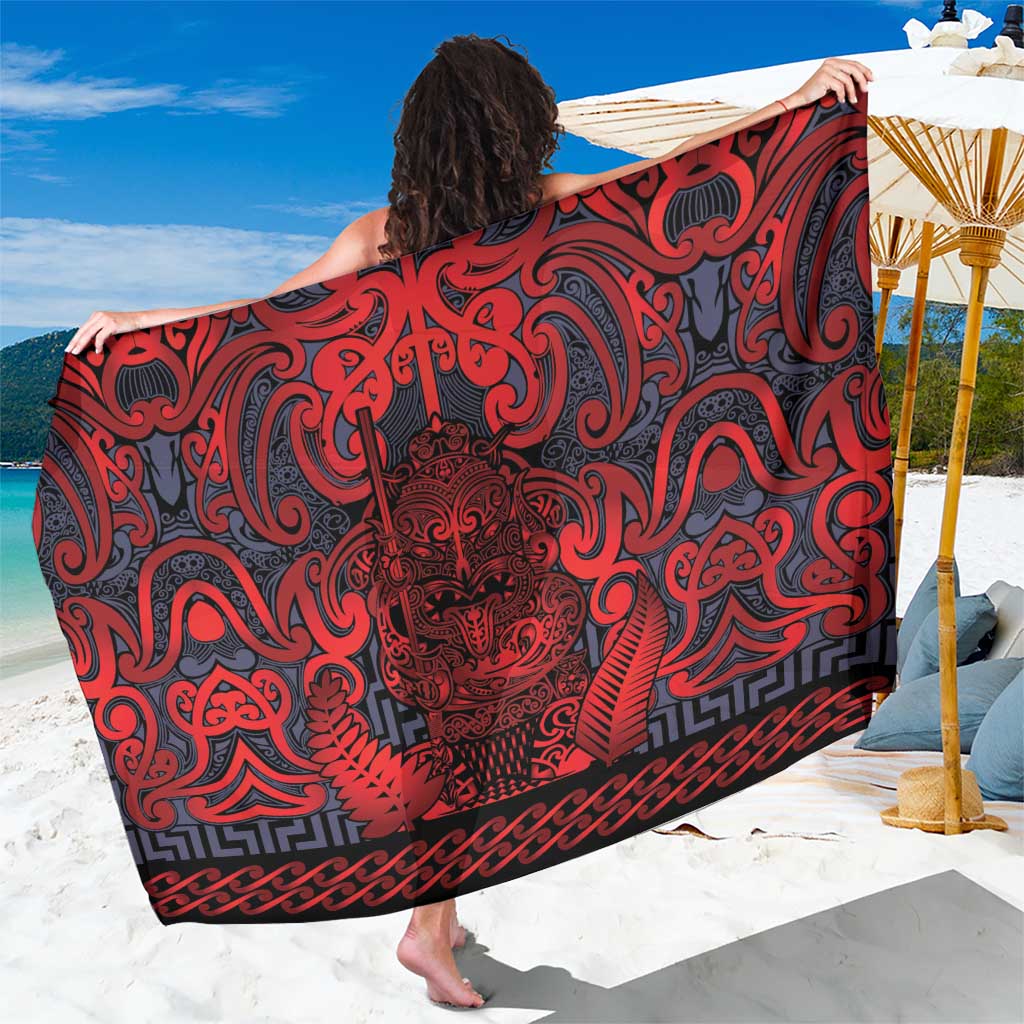 New Zealand Taiaha Maori Sarong Whero Minimalist Silver Fern Tukutuku Motif LT9 One Size 44 x 66 inches Red - Polynesian Pride