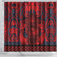 New Zealand Taiaha Maori Shower Curtain Whero Minimalist Silver Fern Tukutuku Motif LT9 - Polynesian Pride