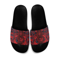 New Zealand Taiaha Maori Slide Sandals Whero Minimalist Silver Fern Tukutuku Motif LT9 Red - Polynesian Pride