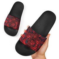 New Zealand Taiaha Maori Slide Sandals Whero Minimalist Silver Fern Tukutuku Motif LT9 - Polynesian Pride