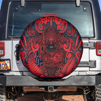 New Zealand Taiaha Maori Spare Tire Cover Whero Minimalist Silver Fern Tukutuku Motif