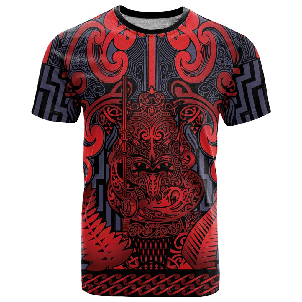 Custom New Zealand Taiaha Maori T Shirt Whero Minimalist Silver Fern Tukutuku Motif LT9 Red - Polynesian Pride