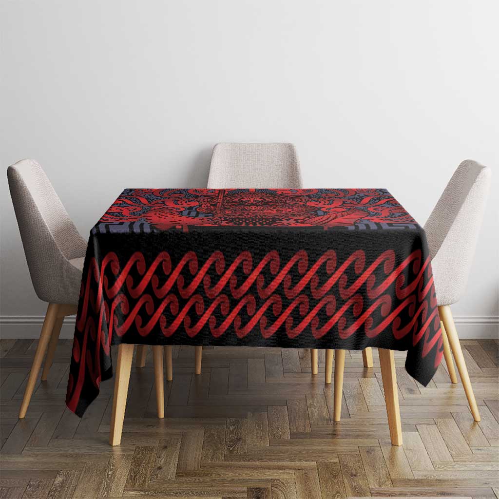New Zealand Taiaha Maori Tablecloth Whero Minimalist Silver Fern Tukutuku Motif LT9 - Polynesian Pride