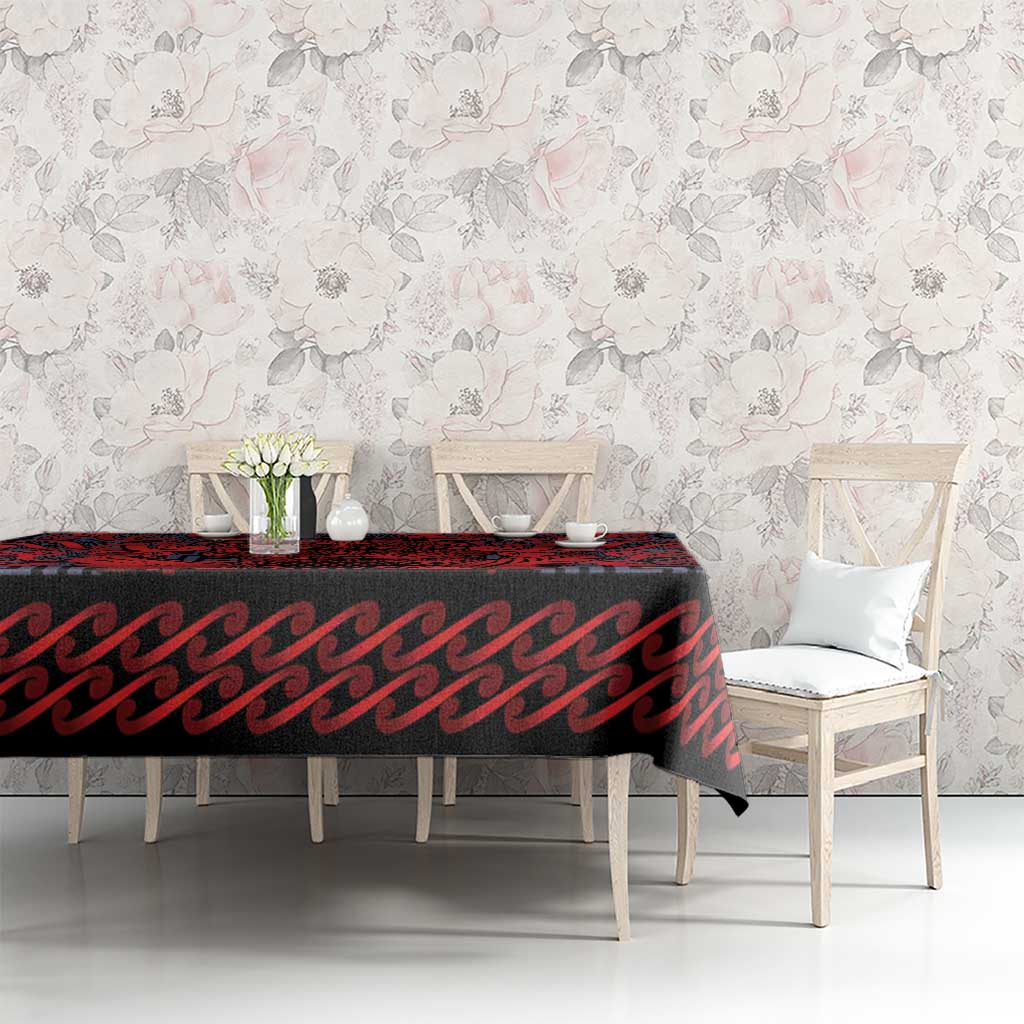 New Zealand Taiaha Maori Tablecloth Whero Minimalist Silver Fern Tukutuku Motif LT9 - Polynesian Pride