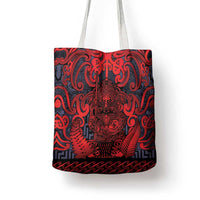 New Zealand Taiaha Maori Tote Bag Whero Minimalist Silver Fern Tukutuku Motif LT9 - Polynesian Pride
