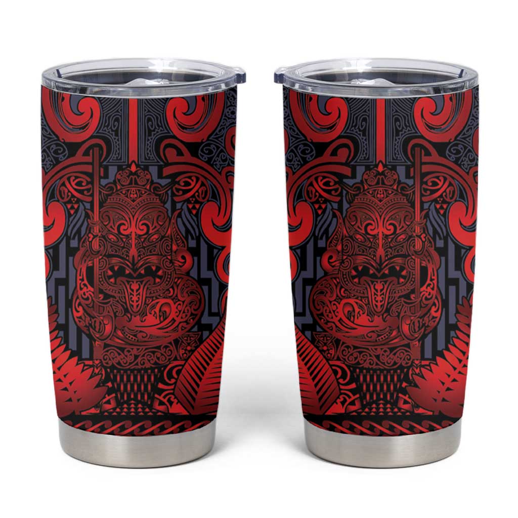 Custom New Zealand Taiaha Maori Tumbler Cup Whero Minimalist Silver Fern Tukutuku Motif LT9 Red - Polynesian Pride