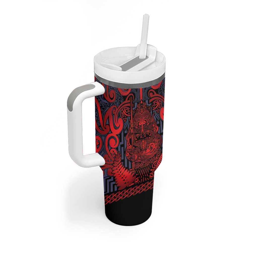 Custom New Zealand Taiaha Maori Tumbler With Handle Whero Minimalist Silver Fern Tukutuku Motif LT9 - Polynesian Pride