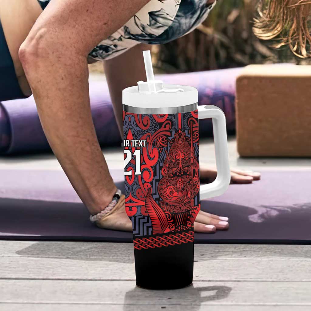 Custom New Zealand Taiaha Maori Tumbler With Handle Whero Minimalist Silver Fern Tukutuku Motif LT9 - Polynesian Pride