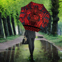 New Zealand Taiaha Maori Umbrella Whero Minimalist Silver Fern Tukutuku Motif LT9 - Polynesian Pride