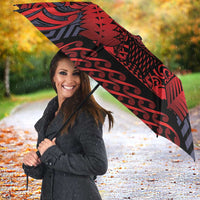 New Zealand Taiaha Maori Umbrella Whero Minimalist Silver Fern Tukutuku Motif LT9 - Polynesian Pride