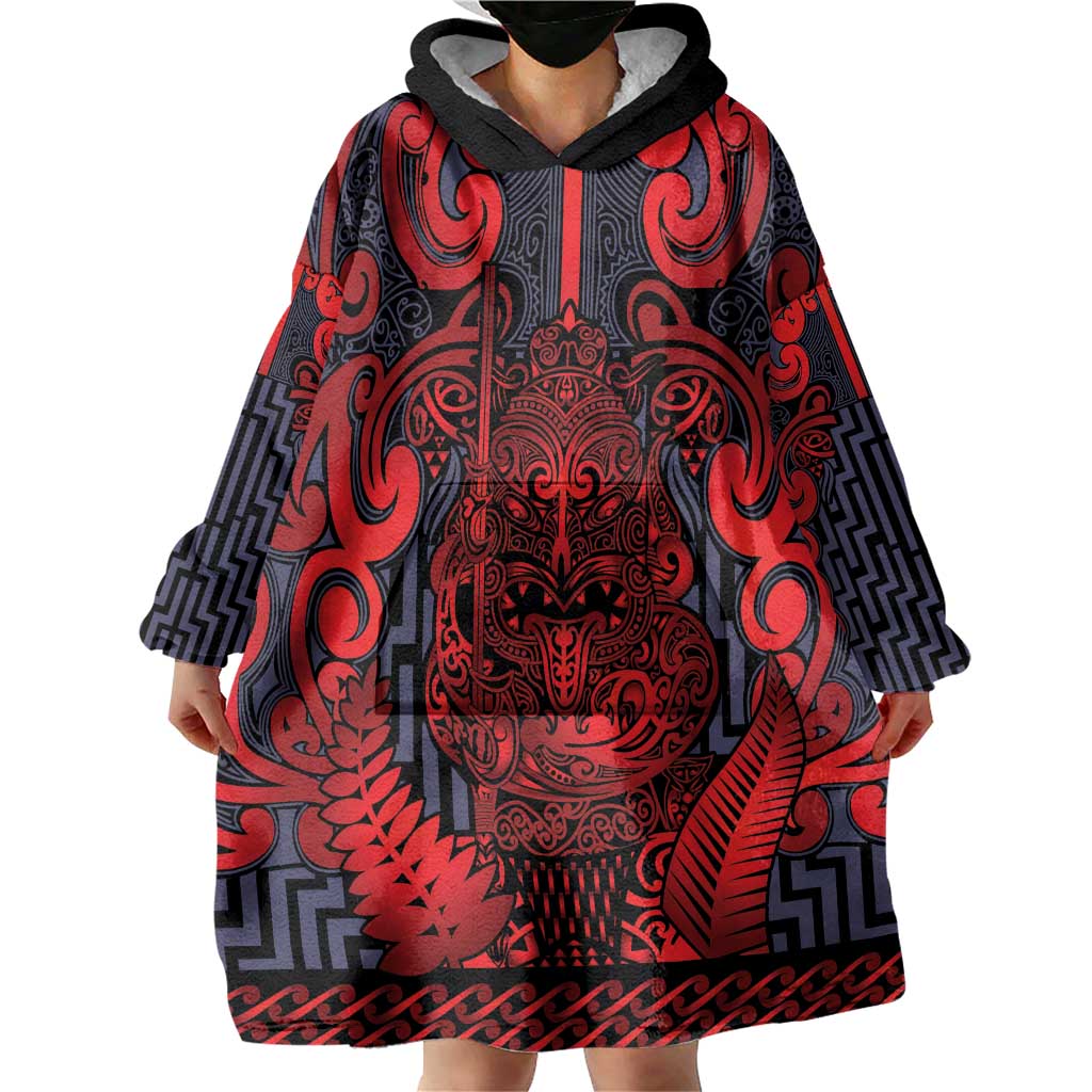 Custom New Zealand Taiaha Maori Wearable Blanket Hoodie Whero Minimalist Silver Fern Tukutuku Motif LT9 - Polynesian Pride