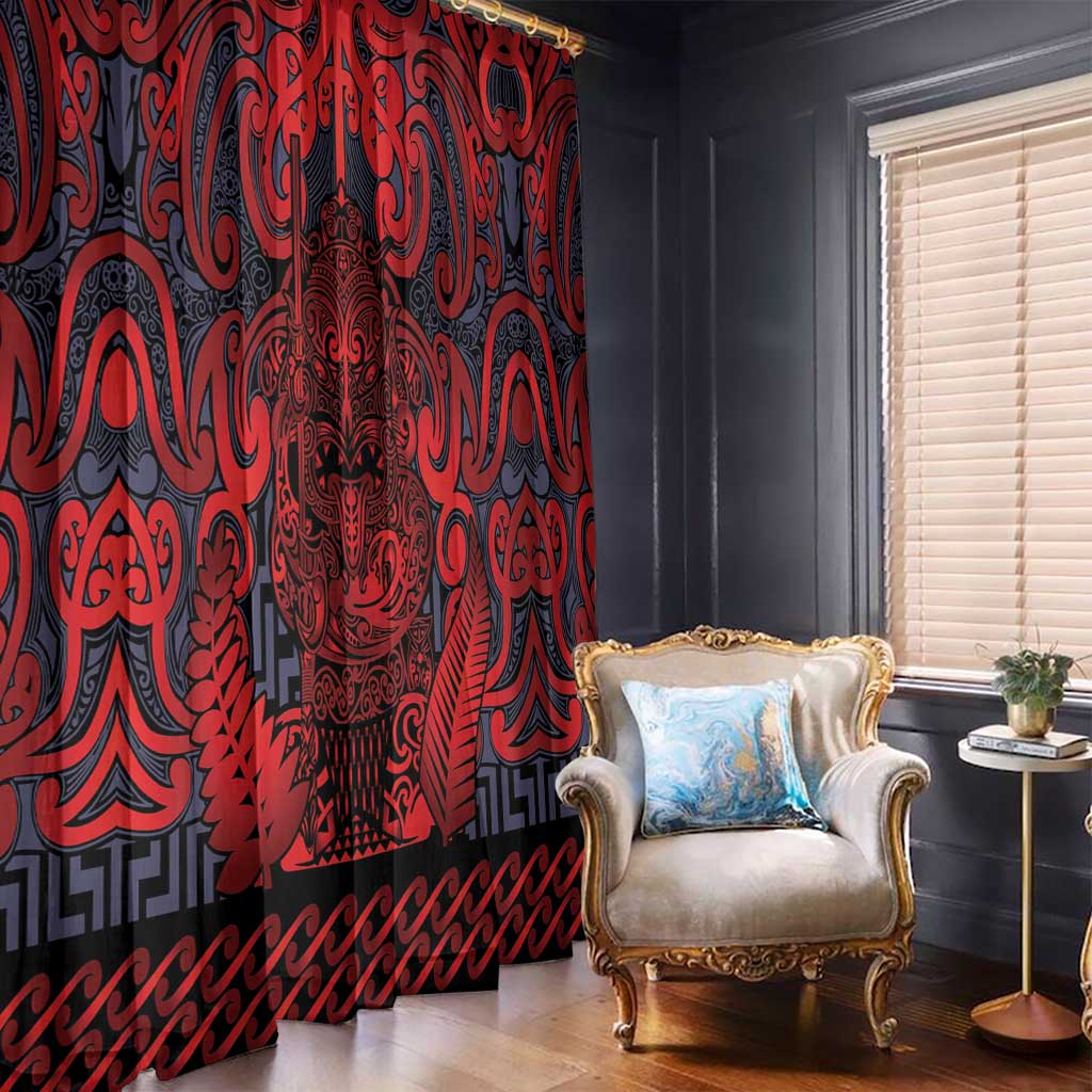 New Zealand Taiaha Maori Window Curtain Whero Minimalist Silver Fern Tukutuku Motif LT9 - Polynesian Pride