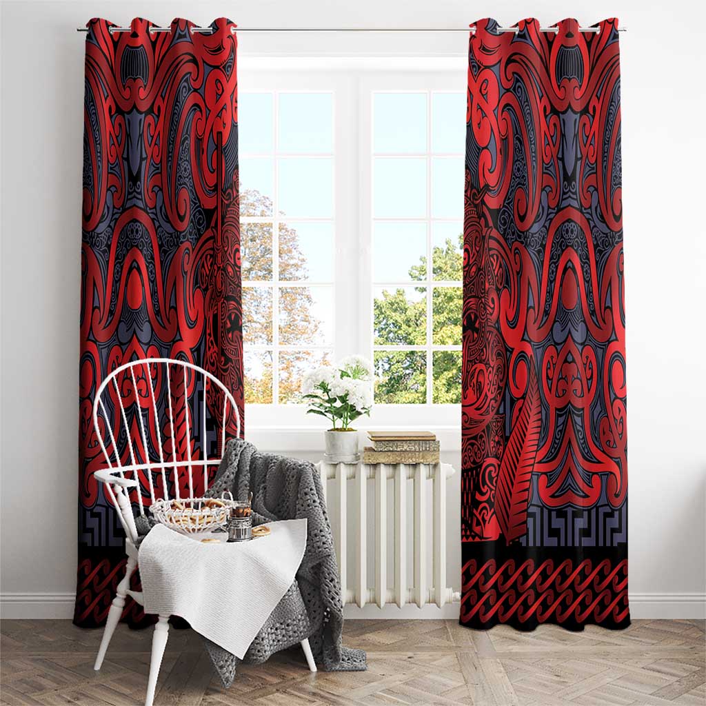 New Zealand Taiaha Maori Window Curtain Whero Minimalist Silver Fern Tukutuku Motif LT9 - Polynesian Pride