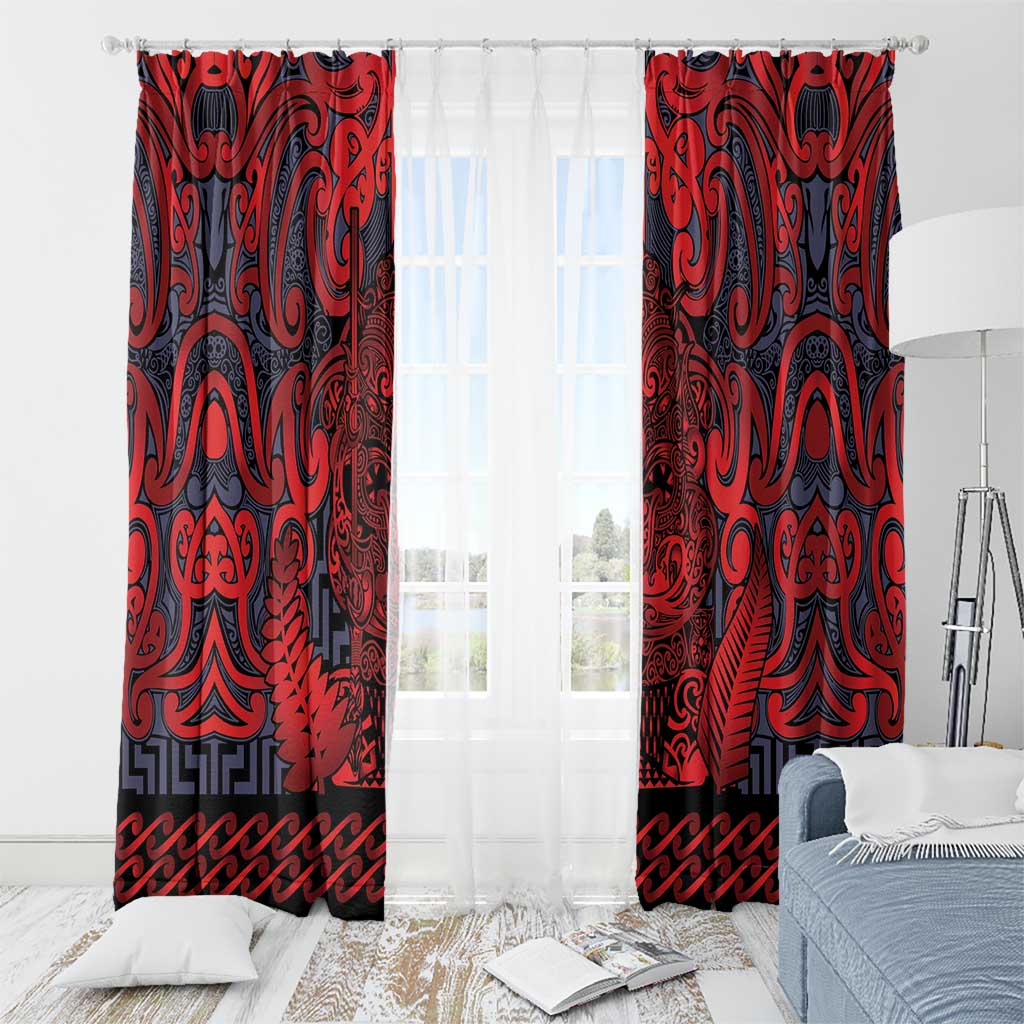 New Zealand Taiaha Maori Window Curtain Whero Minimalist Silver Fern Tukutuku Motif LT9 - Polynesian Pride