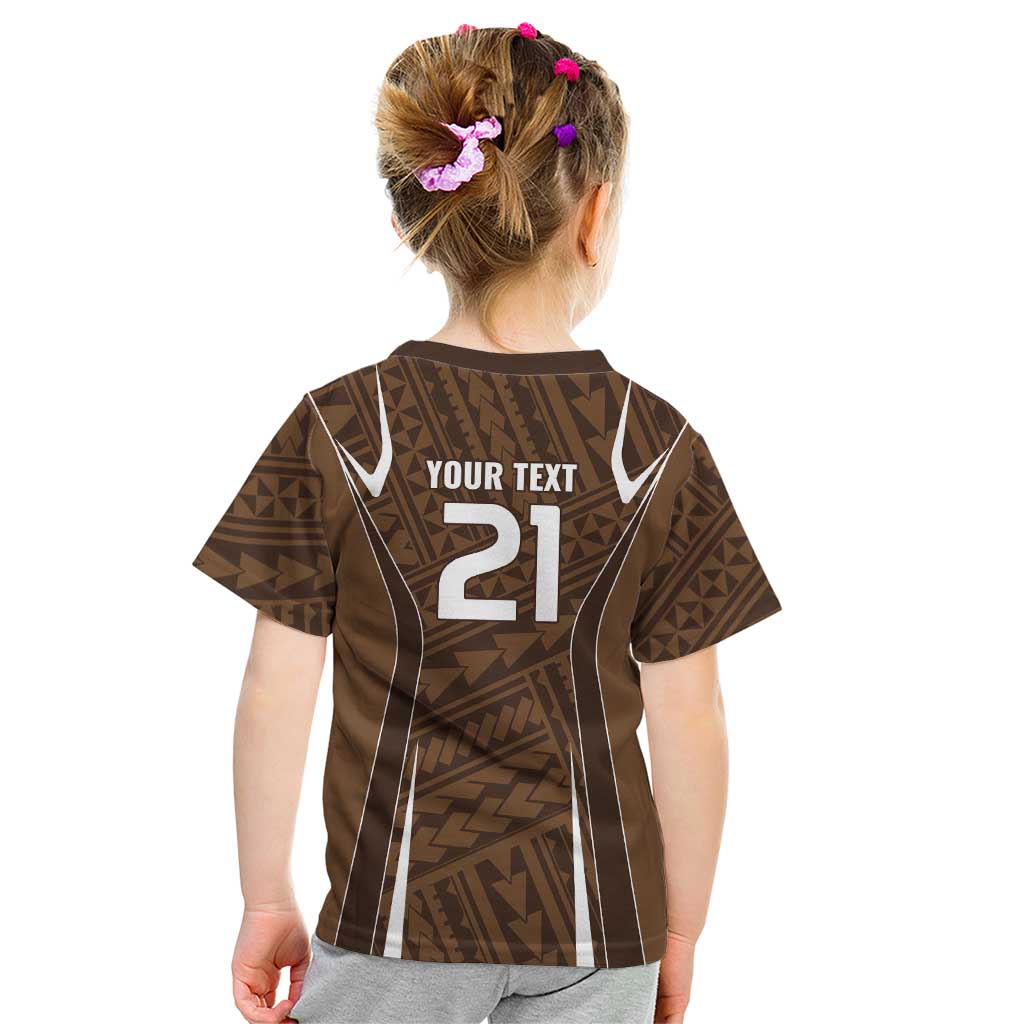 Custom Oceania Football Bula Fiji Kid T Shirt Polynesian Tribal Pattern