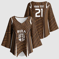 Custom Oceania Football Bula Fiji Kimono Sleeve Blouse Polynesian Tribal Pattern