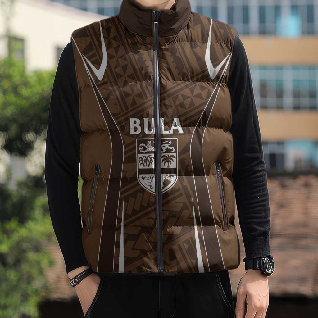 Custom Oceania Football Bula Fiji Sleeveless Puffer Jacket Polynesian Tribal Pattern