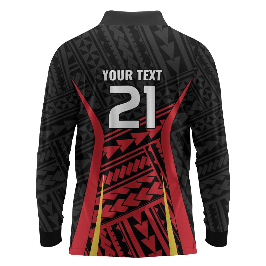 Custom Oceania Football Papua New Guinea Long Sleeve Polo Shirt Polynesian Tribal Pattern
