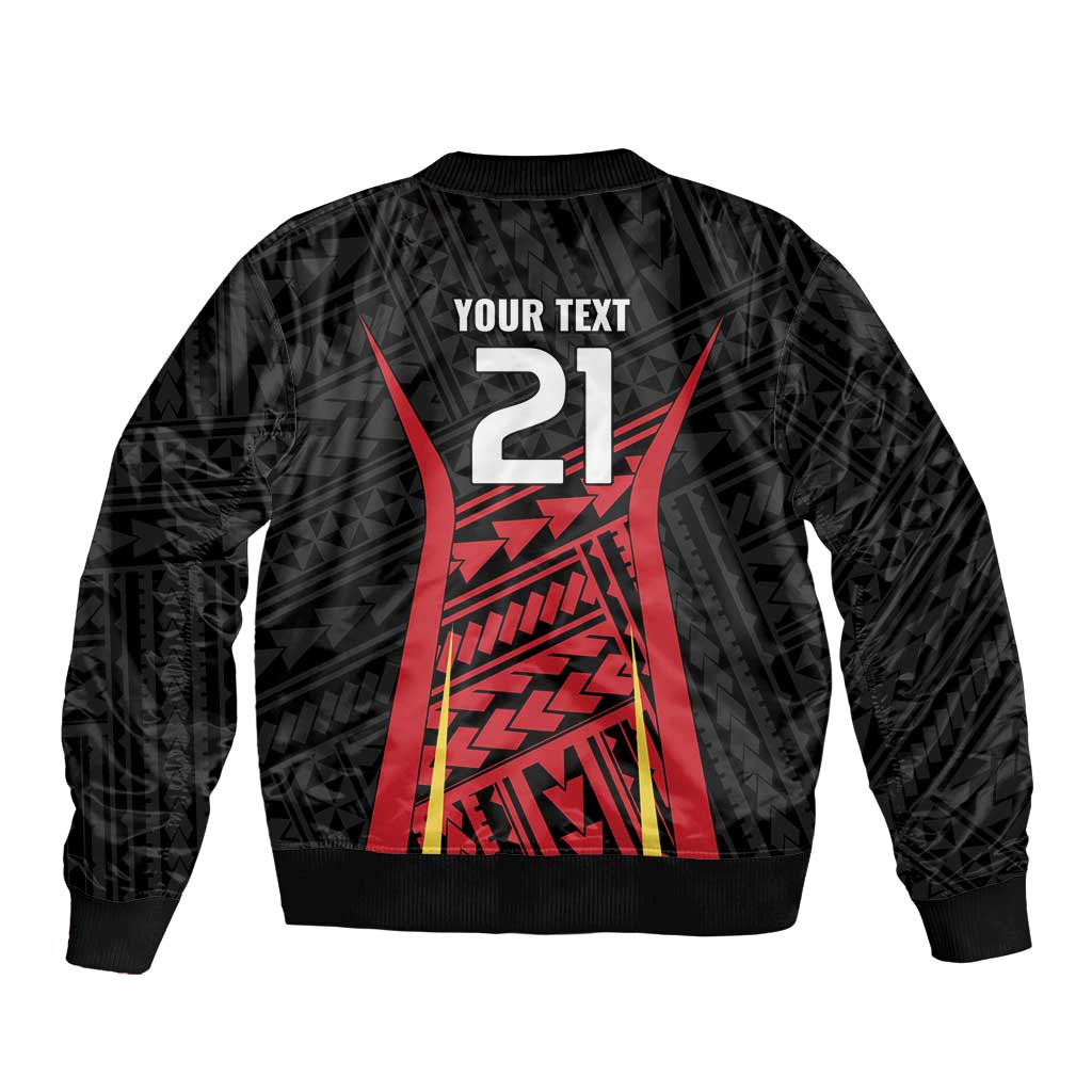 Custom Oceania Football Papua New Guinea Sleeve Zip Bomber Jacket Polynesian Tribal Pattern