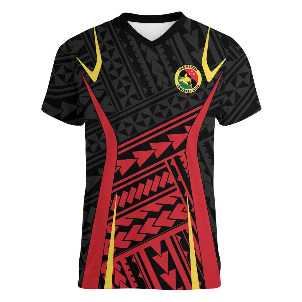 Custom Oceania Football Papua New Guinea Women V-Neck T-Shirt Polynesian Tribal Pattern