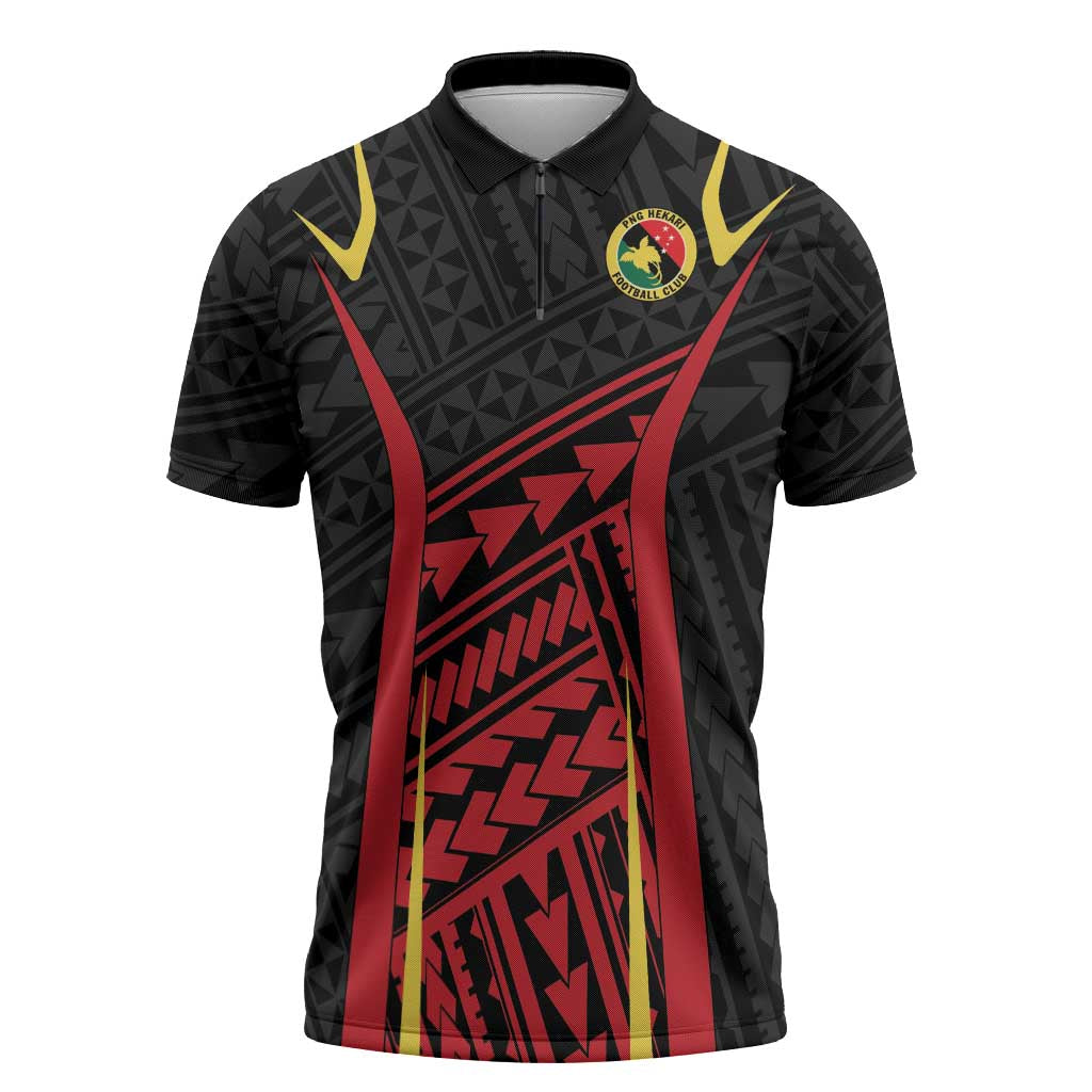 Custom Oceania Football Papua New Guinea Zipper Polo Shirt Polynesian Tribal Pattern