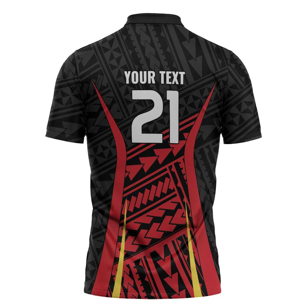 Custom Oceania Football Papua New Guinea Zipper Polo Shirt Polynesian Tribal Pattern
