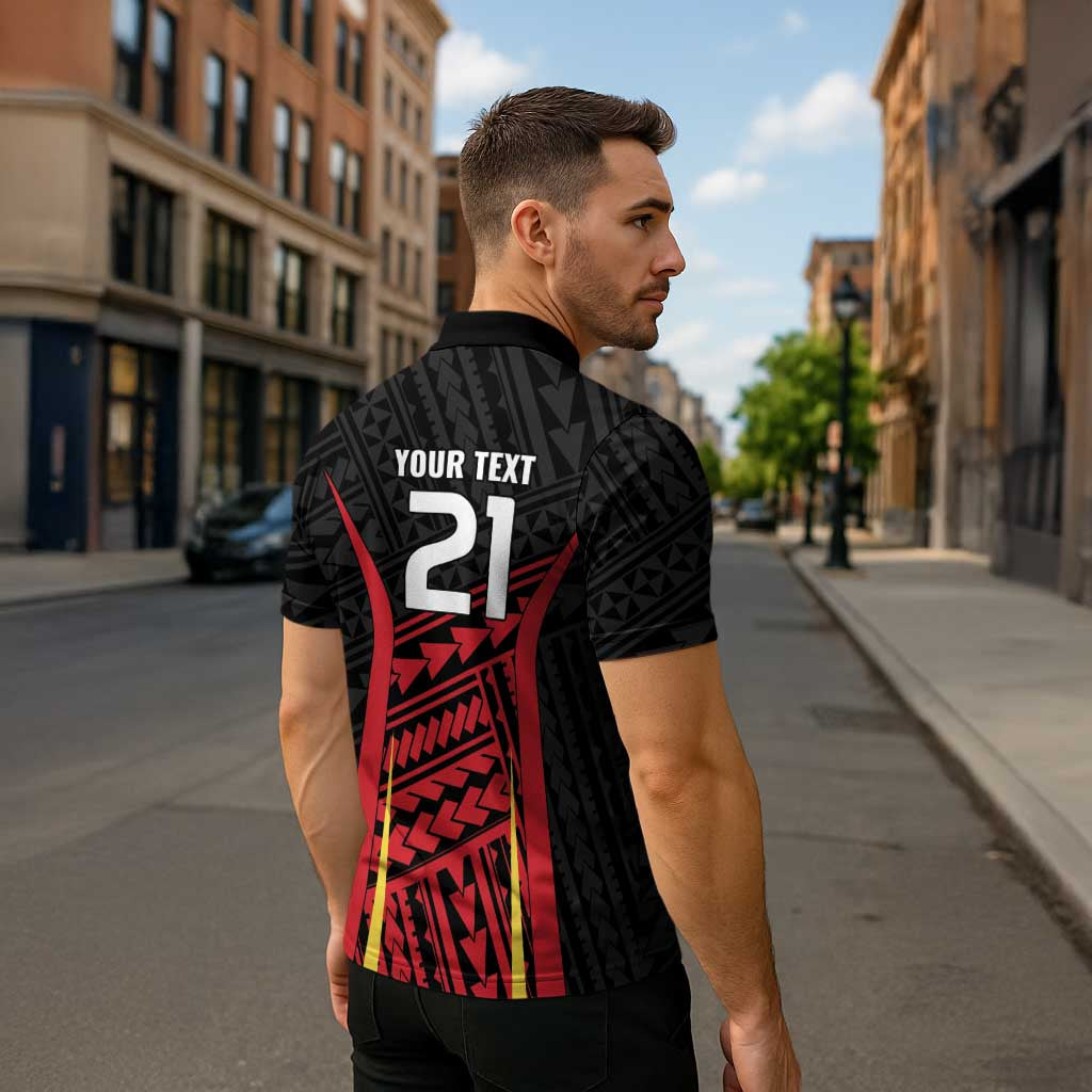 Custom Oceania Football Papua New Guinea Zipper Polo Shirt Polynesian Tribal Pattern