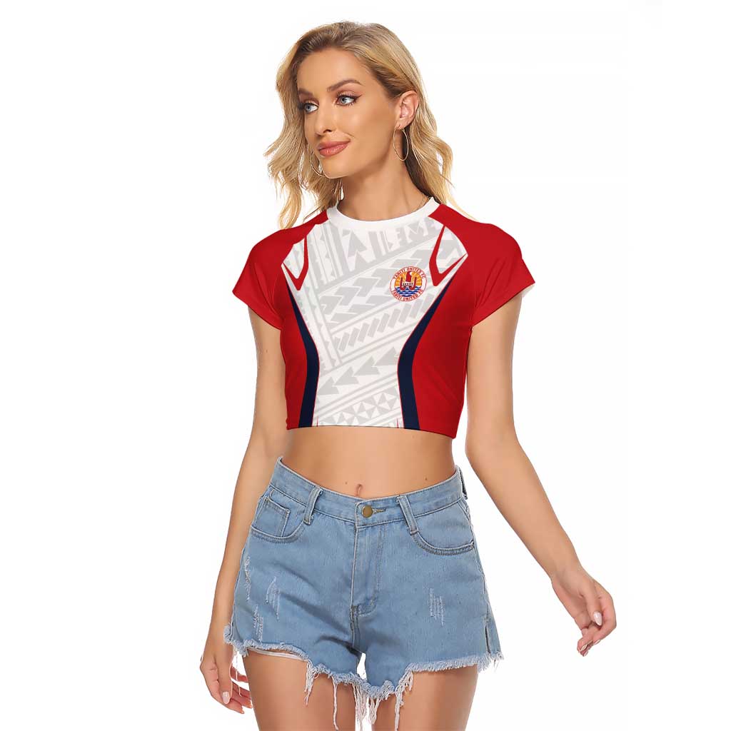 Custom Oceania Football Tahiti Raglan Cropped T Shirt Polynesian Tribal Pattern
