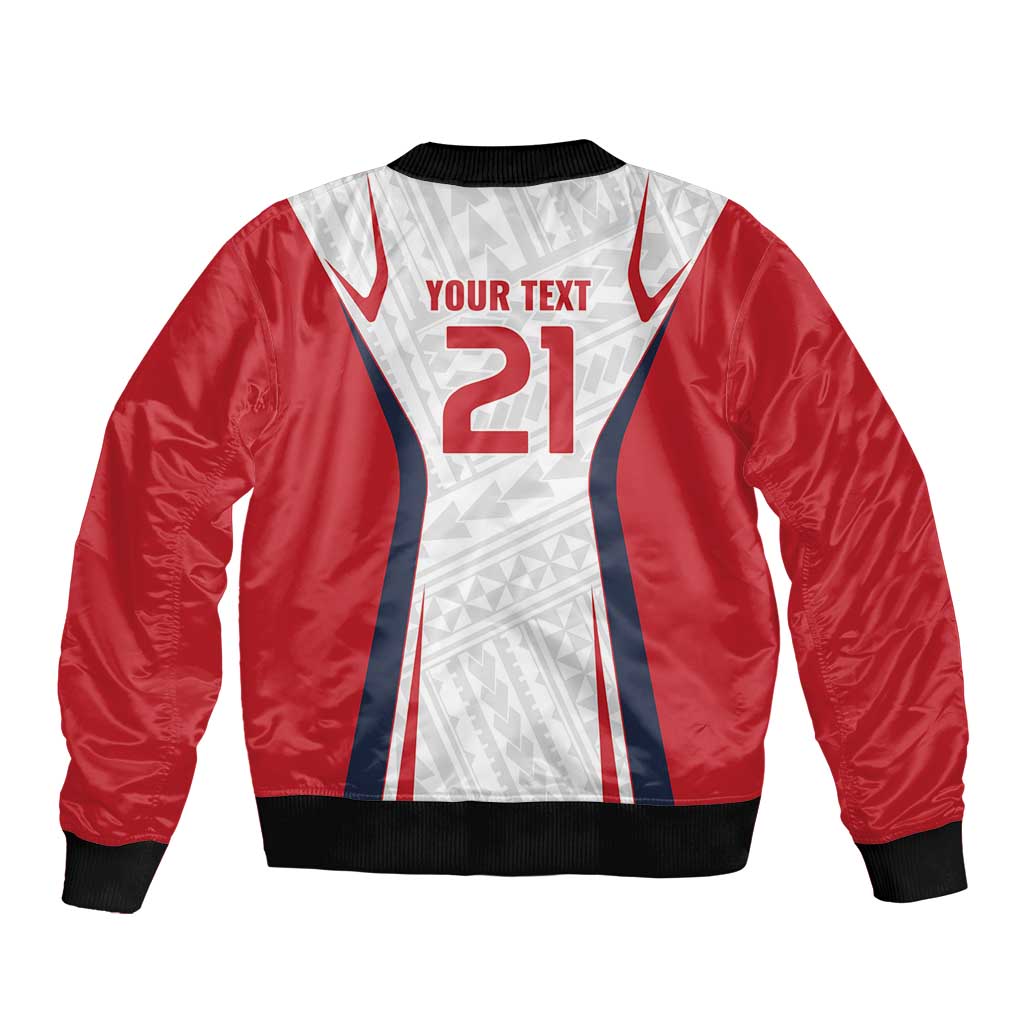 Custom Oceania Football Tahiti Sleeve Zip Bomber Jacket Polynesian Tribal Pattern
