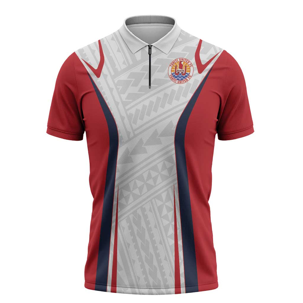 Custom Oceania Football Tahiti Zipper Polo Shirt Polynesian Tribal Pattern