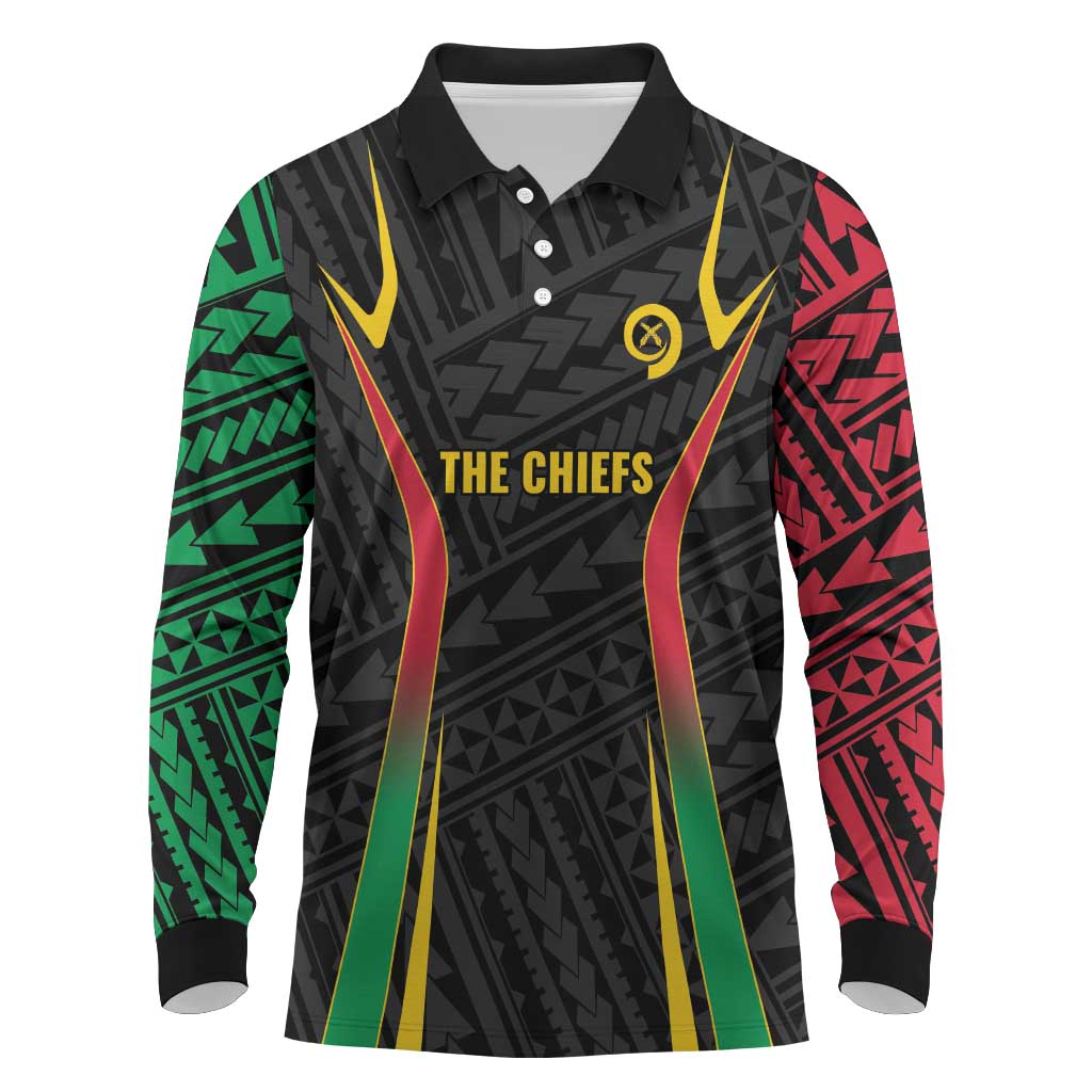 Custom Oceania Football Vanuatu Long Sleeve Polo Shirt Polynesian Tribal Pattern