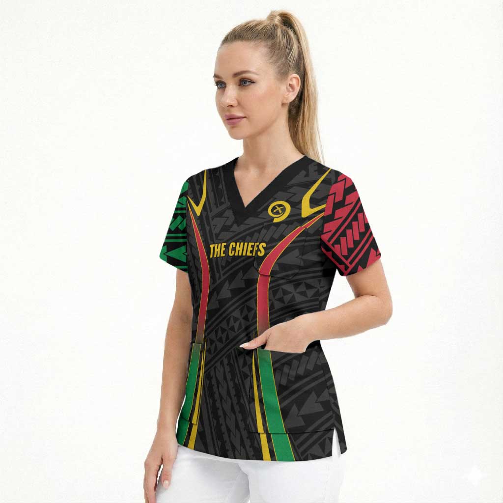 Custom Oceania Football Vanuatu Scrub Top Polynesian Tribal Pattern