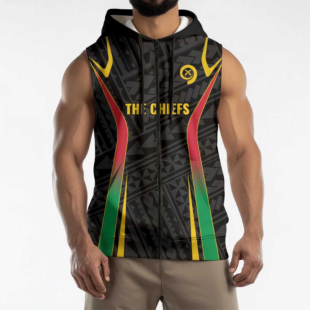 Custom Oceania Football Vanuatu Sleeveless Zip Hoodie Polynesian Tribal Pattern