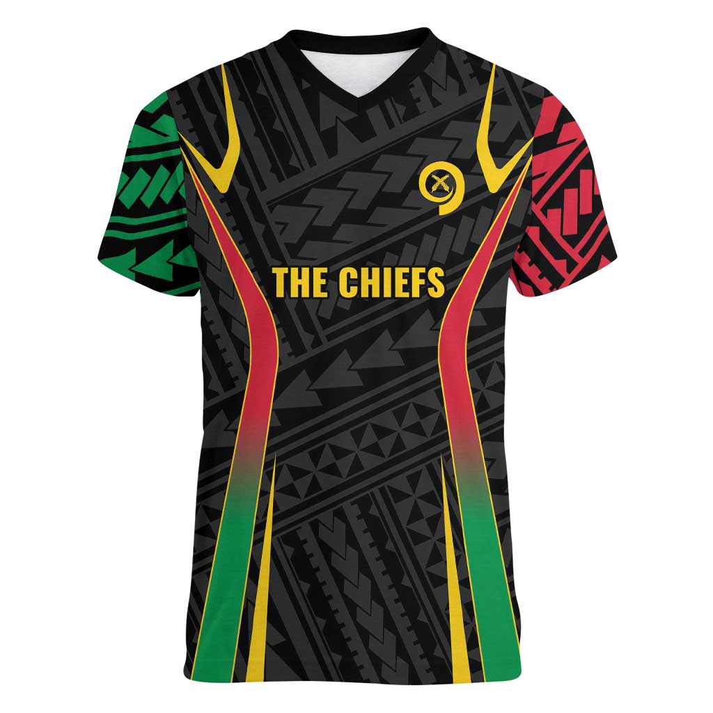 Custom Oceania Football Vanuatu Women V-Neck T-Shirt Polynesian Tribal Pattern