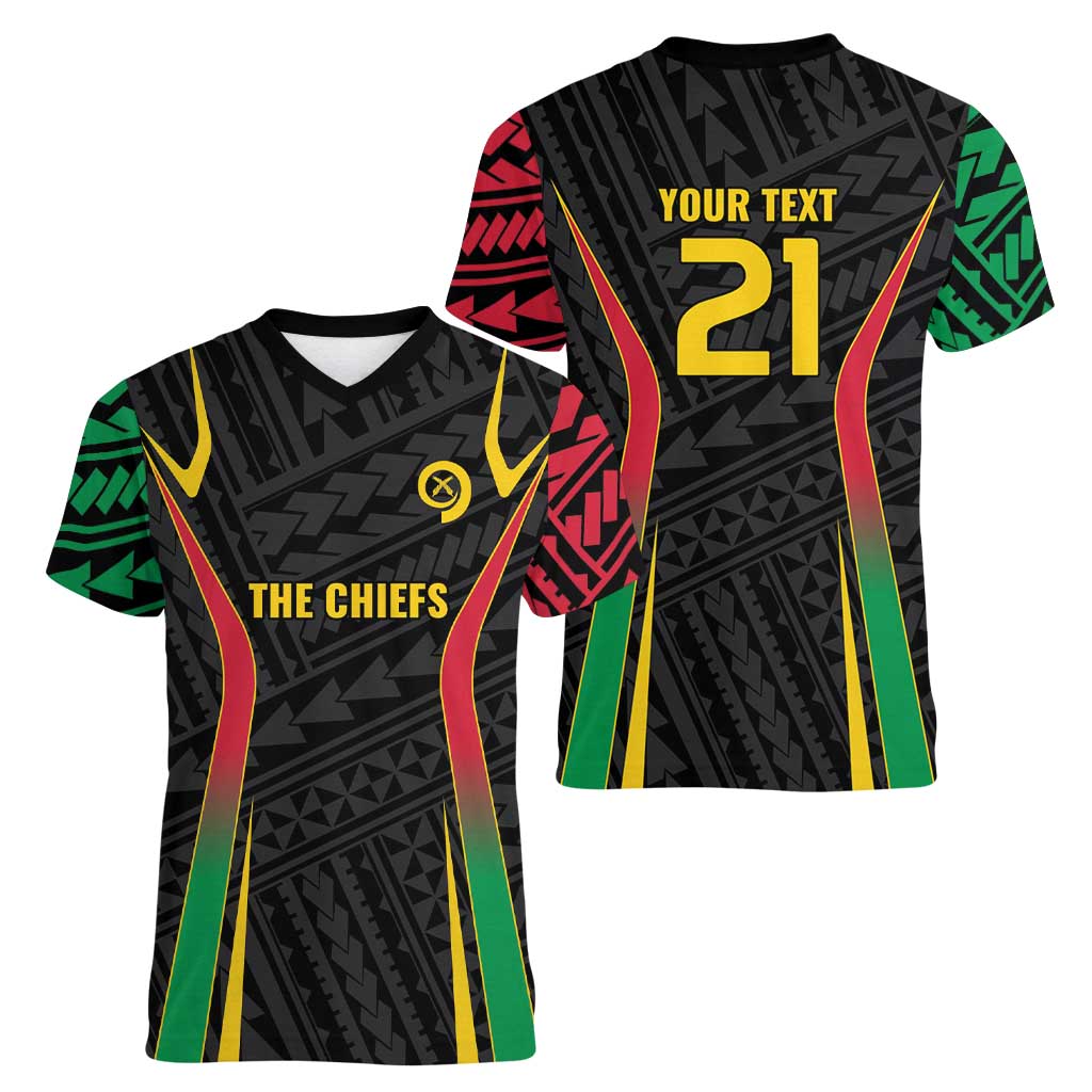 Custom Oceania Football Vanuatu Women V-Neck T-Shirt Polynesian Tribal Pattern