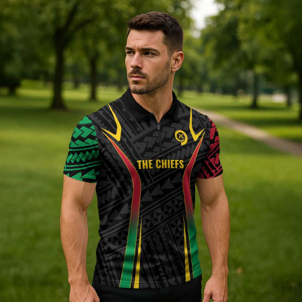Custom Oceania Football Vanuatu Zipper Polo Shirt Polynesian Tribal Pattern