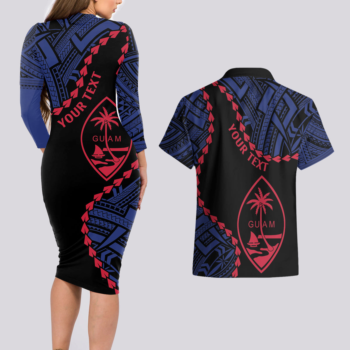 Personalized Guam 80th Anniversary Liberation Day Couples Matching Long Sleeve Bodycon Dress and Hawaiian Shirt Guahan Basic Seal