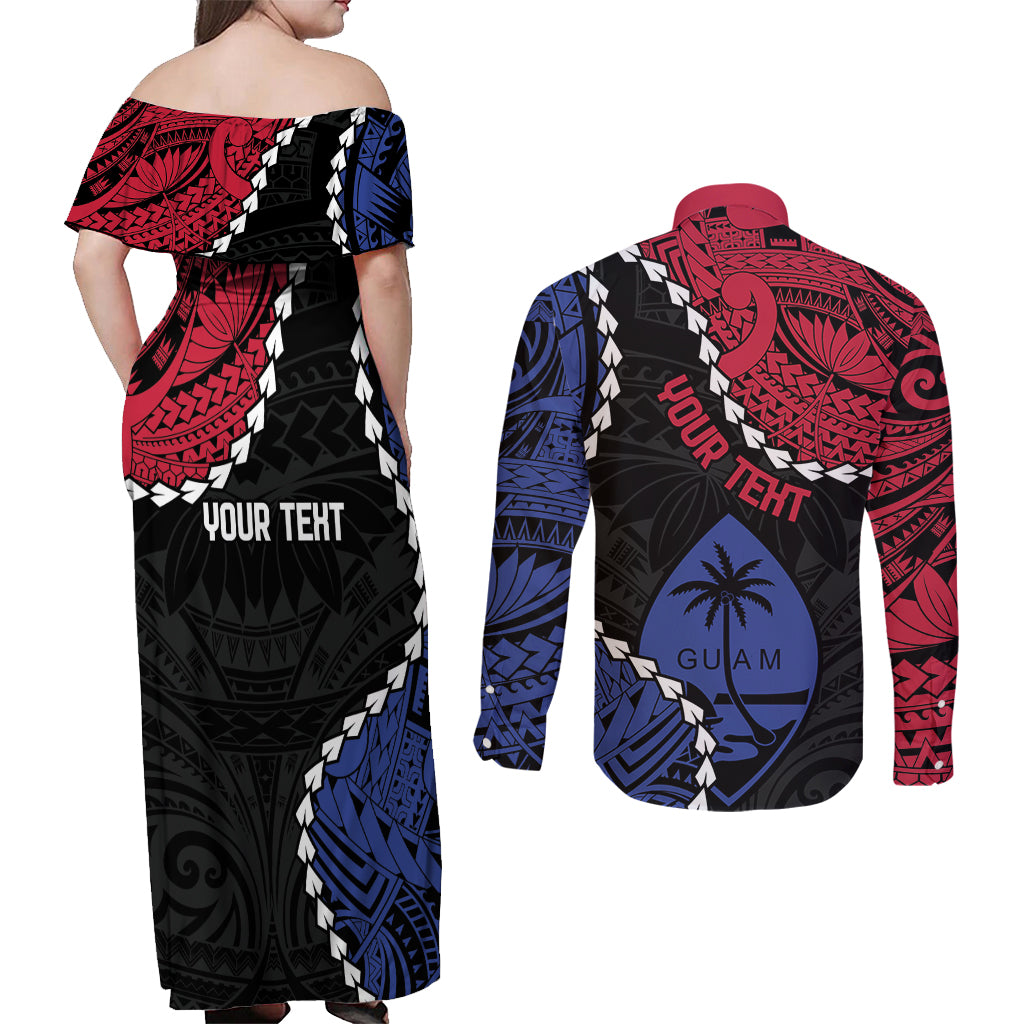 Personalized Guam 80th Anniversary Liberation Day Couples Matching Off Shoulder Maxi Dress and Long Sleeve Button Shirt Tano I Man Chamoru Since 1944