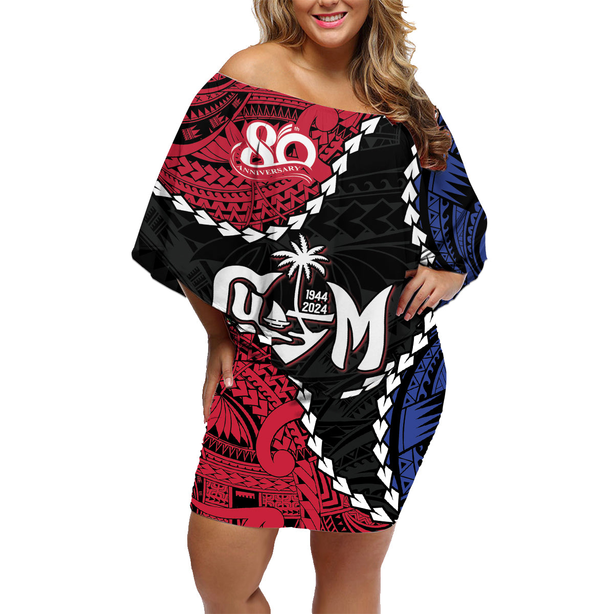 Personalized Guam 80th Anniversary Liberation Day Family Matching Off Shoulder Short Dress and Hawaiian Shirt Tano I Man Chamoru Since 1944