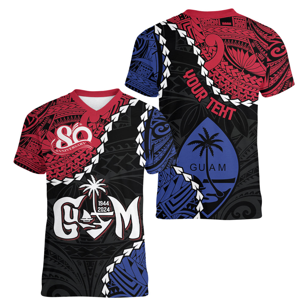 Personalized Guam 80th Anniversary Liberation Day Women V-Neck T-Shirt Tano I Man Chamoru Since 1944