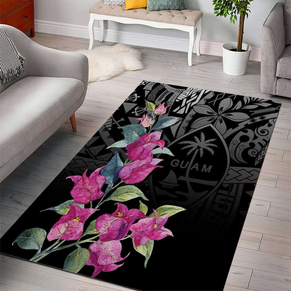 Guahan Puti Tai Nobiu Area Rug Guam Bougainvillea Flower Art
